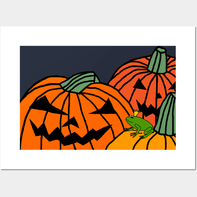 Halloween Horror Green Frog and Spooky Pumpkins Wall Art by ellenhenryart